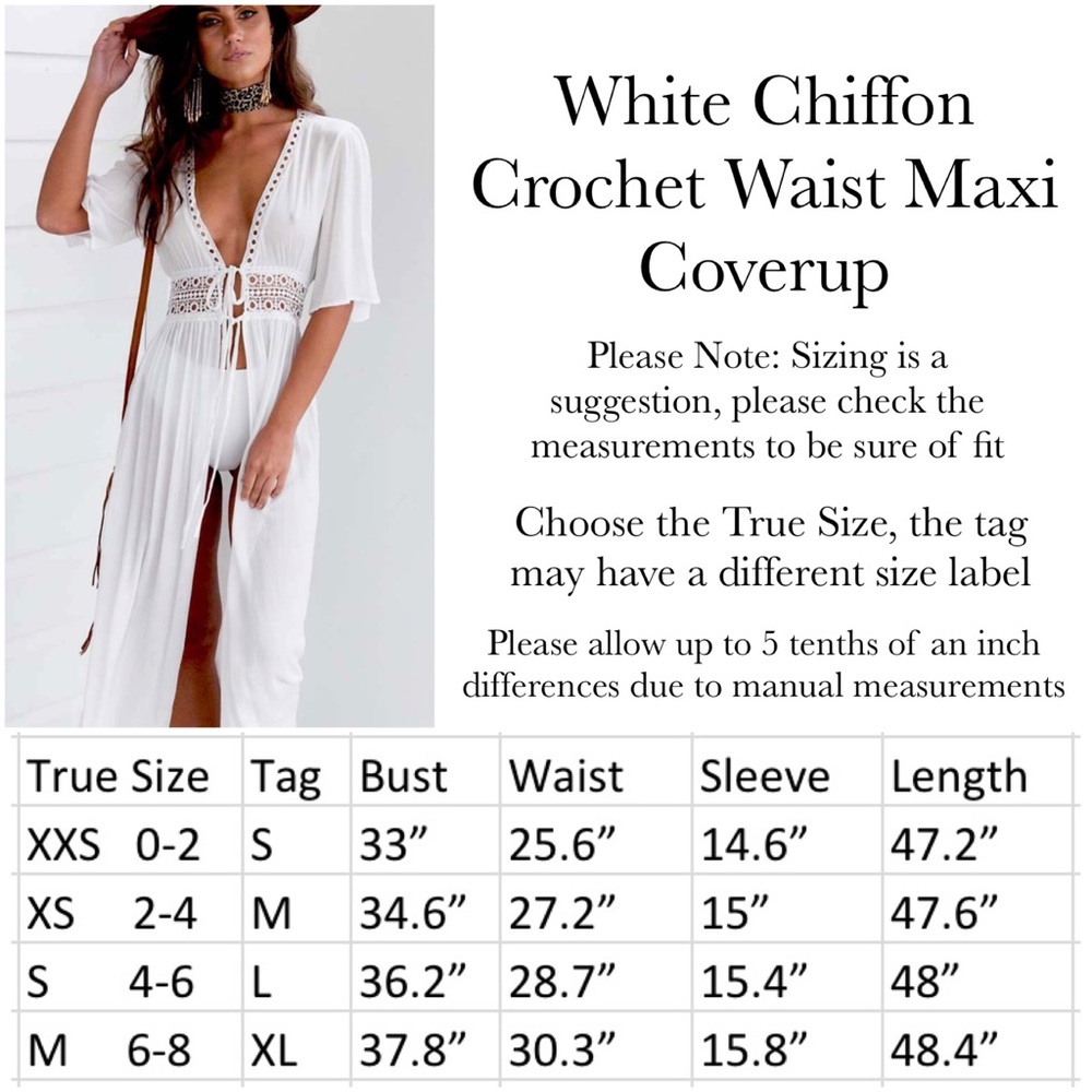 Boho White Chiffon Crochet Waist Maxi Coverup - Picture 16 of 16